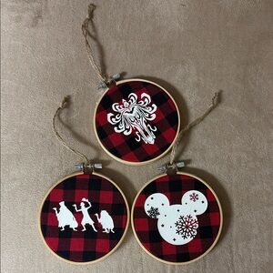 Disney's Festive Plaid Holiday Ornaments - Red and Black - set of 3